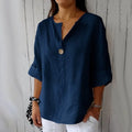 Blusa Casual de Algodón y Lino con Cuello en V para Mujer Linden