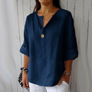Blusa Casual de Algodón y Lino con Cuello en V para Mujer Linden