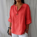 Blusa Casual de Algodón y Lino con Cuello en V para Mujer Linden