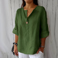 Blusa Casual de Algodón y Lino con Cuello en V para Mujer Linden