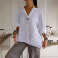 Blusa Casual de Algodón y Lino con Cuello en V para Mujer Linden