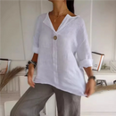 Blusa Casual de Algodón y Lino con Cuello en V para Mujer Linden