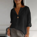 Blusa Casual de Algodón y Lino con Cuello en V para Mujer Linden
