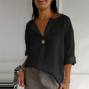 Blusa Casual de Algodón y Lino con Cuello en V para Mujer Linden